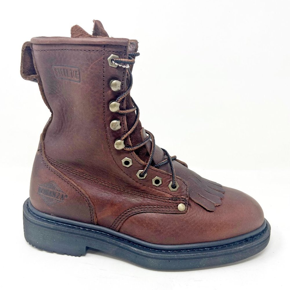 Bonanza 8" Kiltie Lacer Brown Oiled Leather Steel Toe Mens Work Boots BAT817